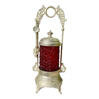 Antique Victorian Ruby Red Art Glass Pickle Castor For Sale