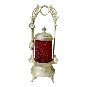 Antique Victorian Ruby Red Art Glass Pickle Castor