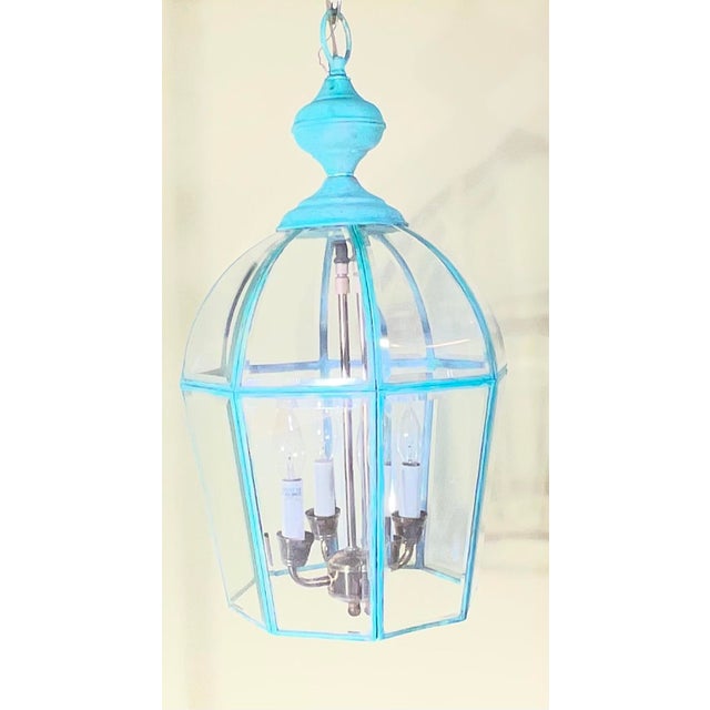 Vintage Hexagonal Solid Brass Hanging Lantern / Dome Pendant Light For Sale - Image 10 of 17