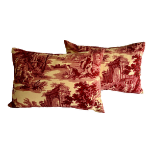Toile De Jouy "Fishing Village" Custom Made Pillows - A Pair