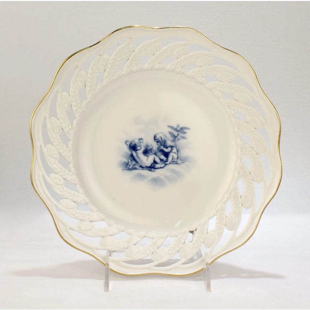 Ceramic Set of 12 Antique Meissen Porcelain Reticulated Cabinet Plates With Cherubs For Sale - Image 7 of 13