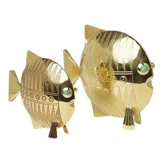 Pair of Brass Fish Sculptures by Joaquin Tinta For Sale