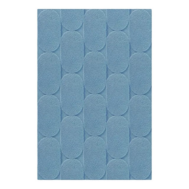 Light Blue Oval Textured Rug from Marqqa For Sale