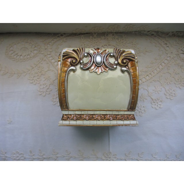 Hollywood Regency Vintage Hollywood Regency Ornate Pearlize Faux Marble With Bronze & Silver Accents Tissue Cover For Sale - Image 3 of 8