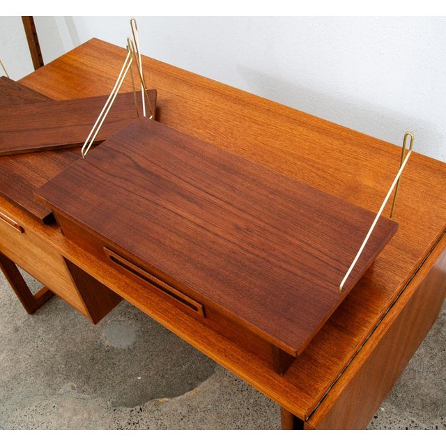 Wood 1960s Mid Century Danish Modern Wall Unit 1 Bay Teak Drawer Desk Cabinet Modular Shelf - 3 Pieces For Sale - Image 7 of 12