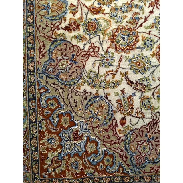 Vintage Persian Isfahan Rug, Hand-Knotted Wool & Silk, Floral Pattern, Ivory & Caramel,7x10 For Sale - Image 13 of 15