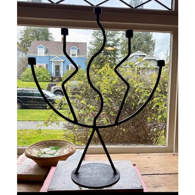 Postmodern Sculptural Black Metal Five-Arm Candelabra For Sale - Image 3 of 10