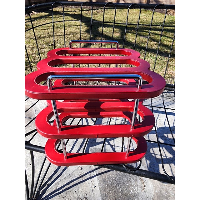 1970s Mid Century Modern Authentic Swing Design Italy Red Leather & Chrome Wine Rack –6-Bottle For Sale - Image 12 of 16