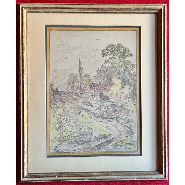 Walter Shirlaw (Scottish-American 1838 – 1909) Antique 19th Century Mixed Media Watercolor Painting and Pencil Drawing of a Country Landscape For Sale - Image 4 of 10