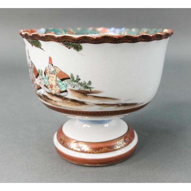 Ceramic Antique 1900s Japanese Kutani Polychrome Porcelain Stem Cup Bowl For Sale - Image 7 of 10