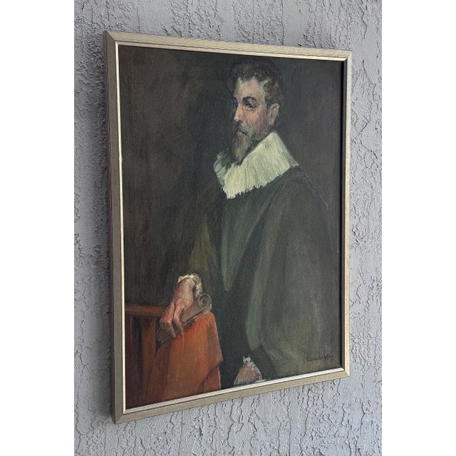 Vintage Classical Shakespearean Pose Portrait Oil Painting, Vintage Frame Offered for sale is an elegant, classically...