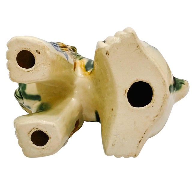 Green Pair of Mid 20th Century Chinese Green & Blue Glazed Ceramic Foo Dog Figurines For Sale - Image 8 of 9