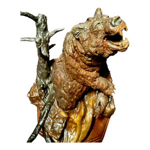 1980s Bronze Roaring Bear by Wally Shoop “No Intruders” Western Wildlife Sculpture
