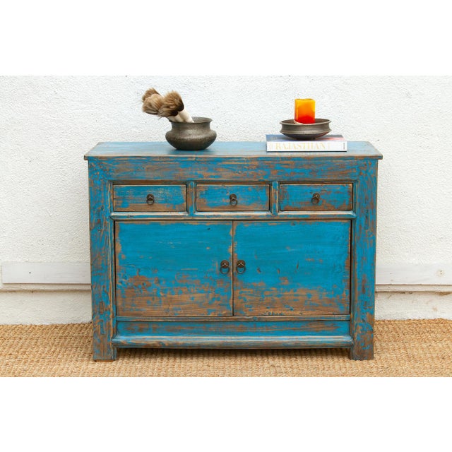 Ming Teal Distressed Vintage Credenza For Sale - Image 10 of 10