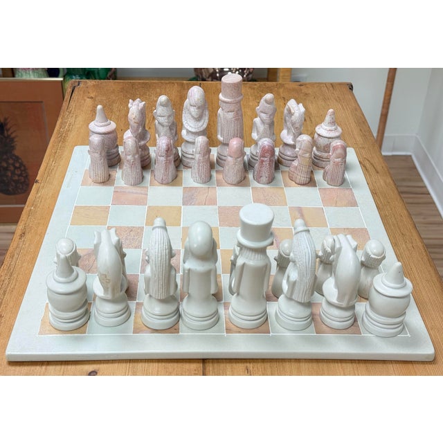 Beige Vintage Soapstone Carved African Maasai Tribe Chess Set For Sale - Image 8 of 9