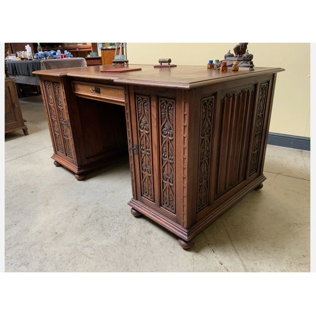 Antique Neo-Gothic Desk in Oak, 1880 For Sale - Image 12 of 14
