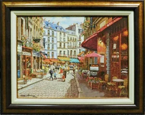 s.sam Park "Paris Cafe"giclee on Canvas Framed Hand Signed Art