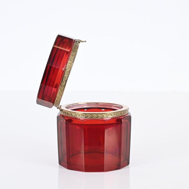 Ruby Red and Gilt Silver Faceted Murano Glass Jewelry Box, Italy, 1920s For Sale - Image 3 of 14