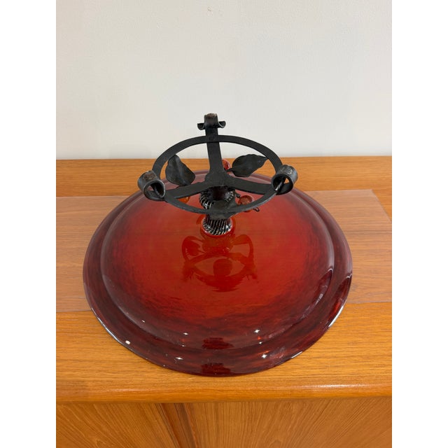 Signed Charles Schneider French Art Deco Tangerine Mottled Glass & Wrought Iron Centerpiece Bowl, France, Circa 1925 For Sale - Image 10 of 10