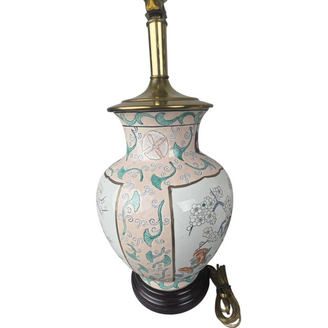Late 20th Century Pair of Chinoiserie Porcelain Ginger Jar Table Lamps With Cranes and Prunus, Pink For Sale - Image 5 of 10