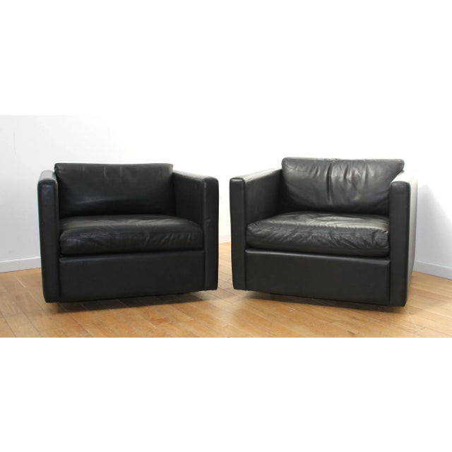 1051 Club Armchair by Charles Pfister for Knoll. Metal base and black leather seat. Removable cushions. Very comfortable....