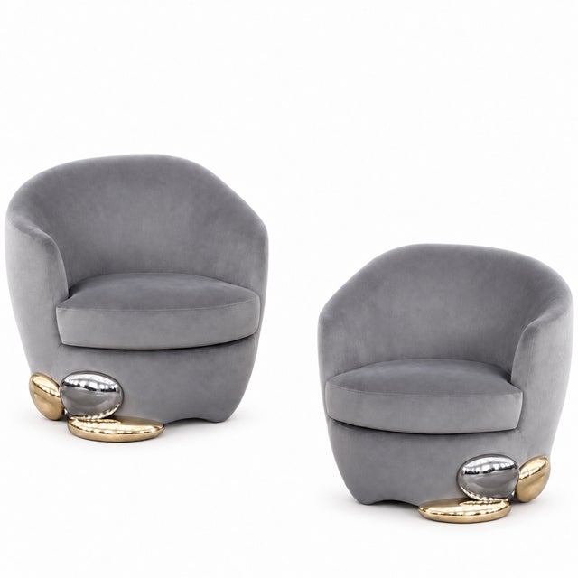 Vintage French Sculptural Capsule Lounge Chairs by Jean-Rémy Couradette, 2002, Set of 2 For Sale - Image 6 of 6