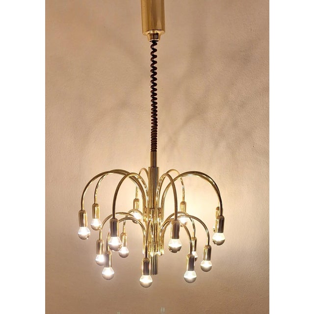 Gold Vintage German 16-Light Chandelier with Gold-Colored Metal Frame from TZ Leuchten, 1970s For Sale - Image 8 of 8