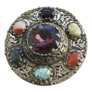 Vintage, 1970s, Miracle Scottish Pebble Jewelry Brooch, Signed, Mid-Century Celtic Revival For Sale