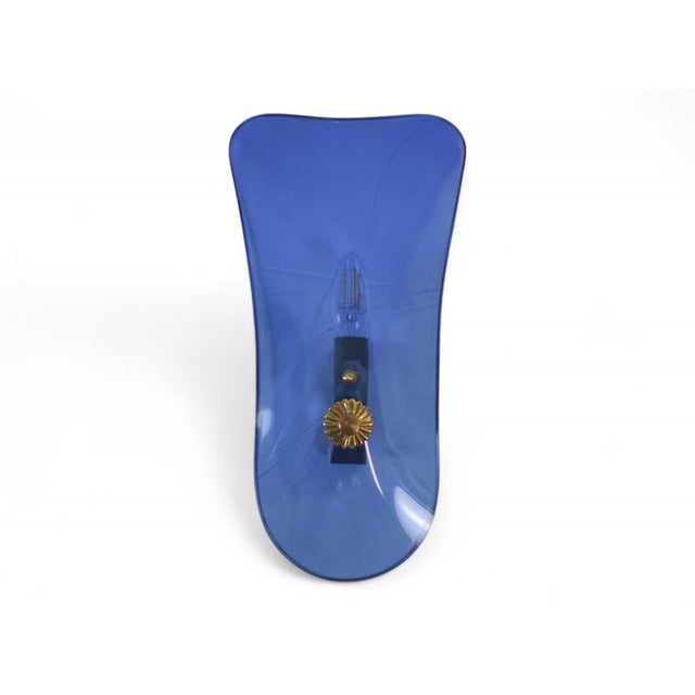 Metal Italian Blue Glass Wall Lamps, 1950, Set of 3 For Sale - Image 7 of 13