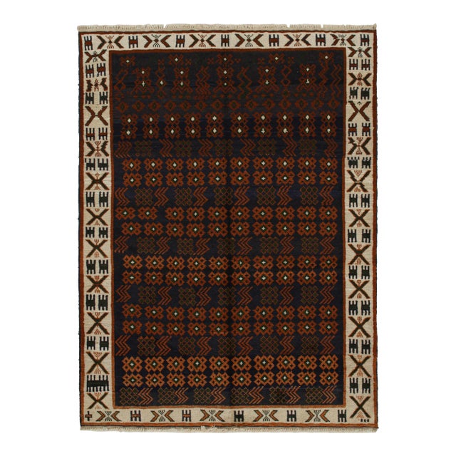2010s Rug & Kilim’s Oushak Style Rug in Blue With Rust Orange Geometric Patterns For Sale