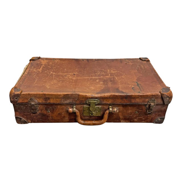 19th Century English Leather Suitcase For Sale