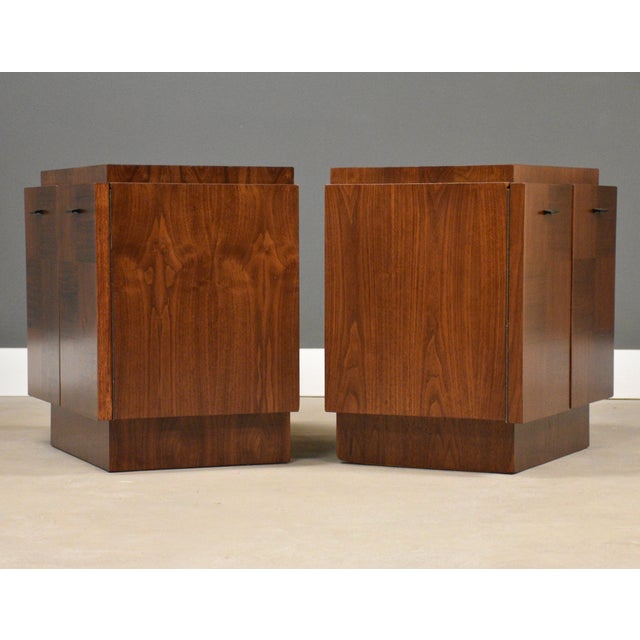 Mid-Century Modern 1970s Refinished Walnut Brutalist Nightstands - A Pair For Sale - Image 3 of 10