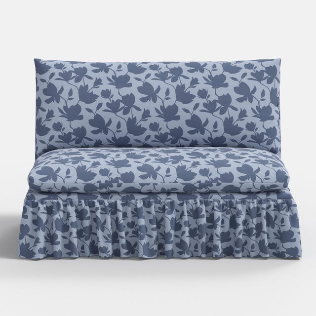 Spritely Home Spritely Home Capra Ruffle Settee in Silhouette Floral Periwinkle For Sale - Image 4 of 6
