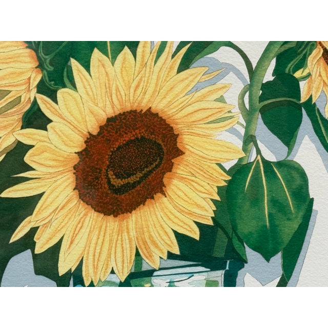 Wood Sally Baker Sunflowers in Vase I/P Artwork, Signed For Sale - Image 7 of 12