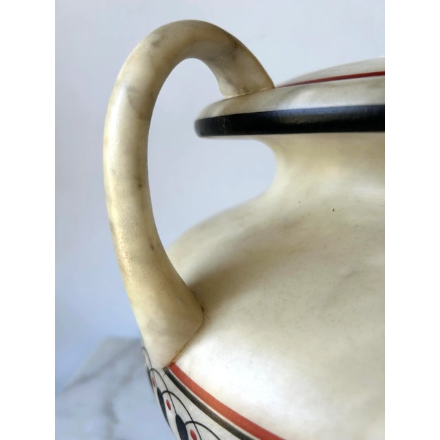 Stone Alabaster Handled Urn Form Table Lamp With Greek Krater Style Decoration Signed La Chimere For Sale - Image 7 of 11