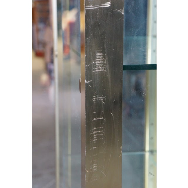 Metal Vintage Hollywood Regency Brass & Glass Curio Display Cabinet Vitrine MCM 80" For Sale - Image 7 of 18