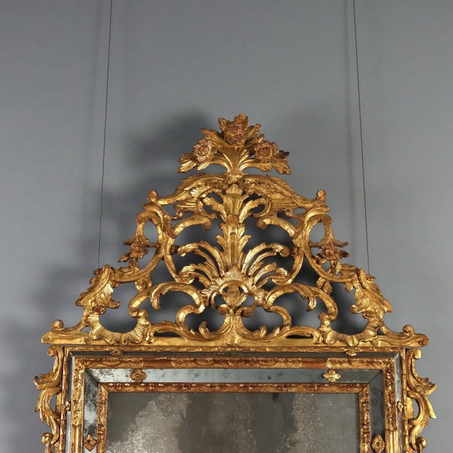 18th Century Carved and Gilded Linden Wood Mirror, Piedmont For Sale - Image 3 of 13
