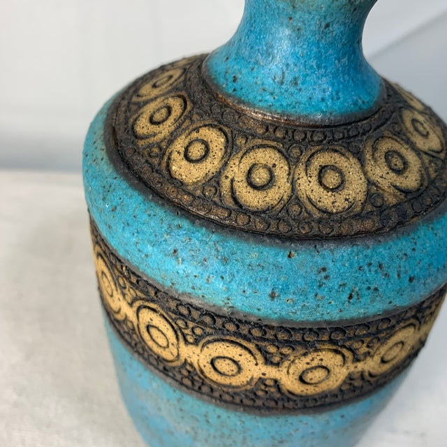 Mid-Century Modern Studio Pottery Vase by S. Thompson With Turquoise Blue Glaze For Sale - Image 3 of 5