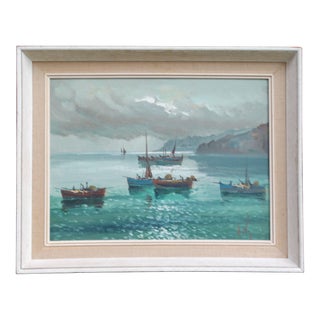 Impressionist Oil 'Boats on the Coast' Italian School For Sale
