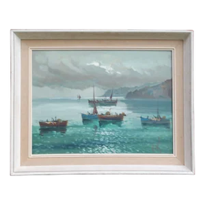 Impressionist Oil 'Boats on the Coast' Italian School
