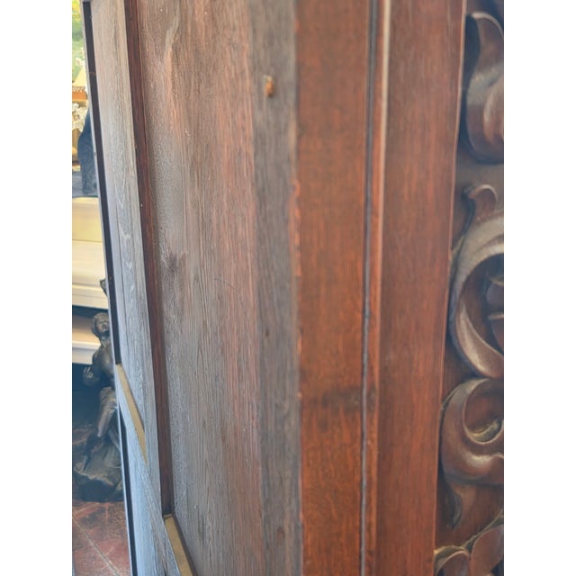 Gothic Gothic Oak French Highly Carved Liquor Cabinet With Gothic Foliage and Original 1880s Key For Sale - Image 3 of 13