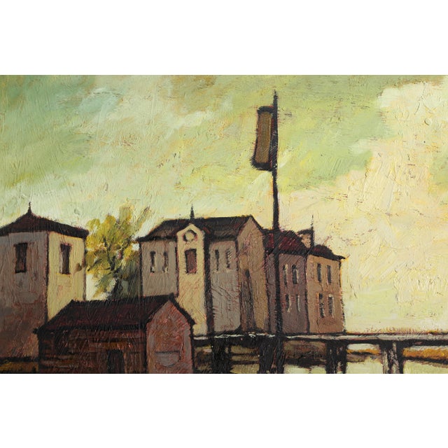 Village on the Water, 1969 Signed Oil Painting by Jacques Pergel For Sale - Image 4 of 4