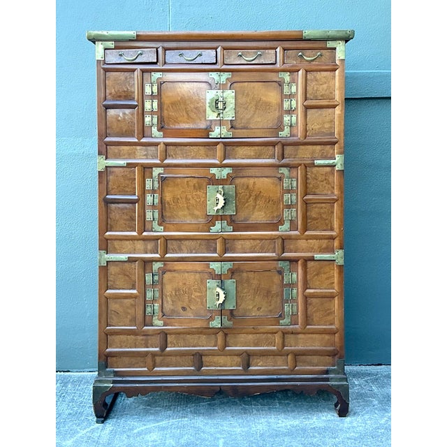 Vintage Brass Trimmed Burl Wood Cabinet For Sale - Image 10 of 11