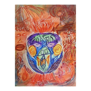 Vintage Mid 20th Century Tribal Abstract Painting For Sale