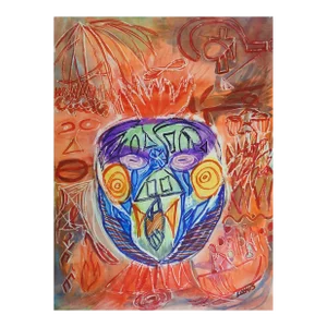 Vintage Mid 20th Century Tribal Abstract Painting