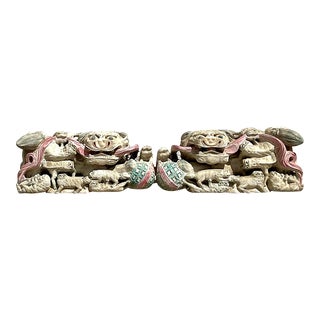 Vintage Asian Hand Carved Foo Dogs - a Pair For Sale