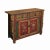 This is an oriental cabinet finished with distressed rustic mustard yellow color with a mix of color patina. The flower...