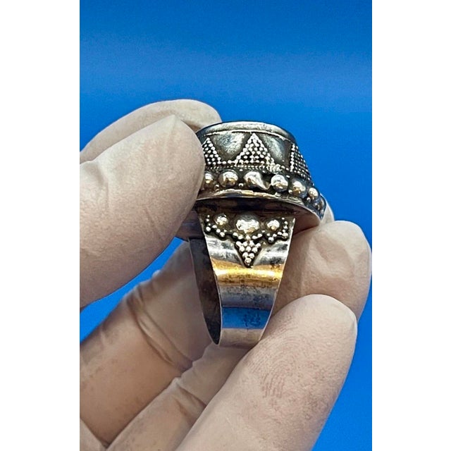 Antique Yemen Sterling Silver Blue Howlite Tower Ring. Antique Yemen Jewelry, Size 9 For Sale - Image 10 of 11