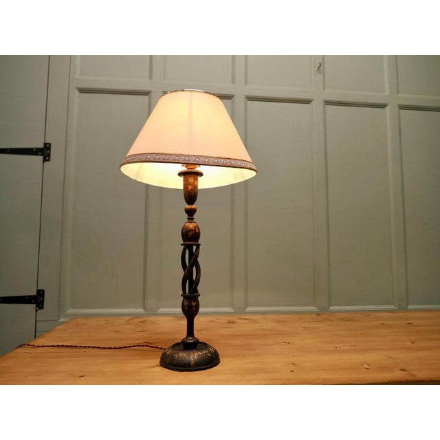 Lovely Turned and Painted Hollow Barley Twist Table Lamp A skilfully turned piece, this lamp stands on a turned wooden...