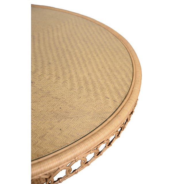 Worlds Away Matthew Izzo Home Gabrielle 60" Woven Rattan Pedestal Dining Table With Glass Top For Sale - Image 4 of 8